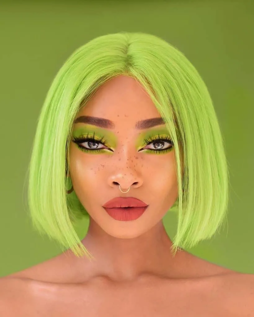 nyane lebajoa green hair and makeup