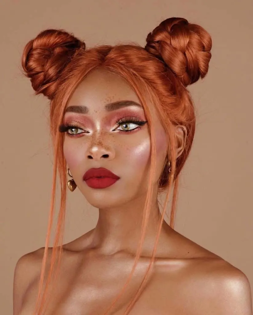 nyane lebajoa hair braided space buns