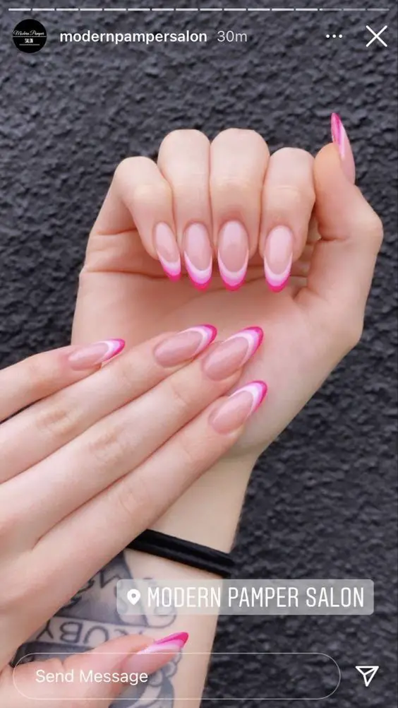 pink tip nails, pink french tip nails, pink nails