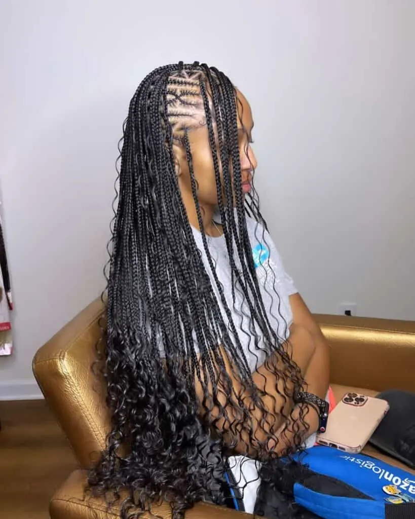 long bohemian flip over Fulani braids