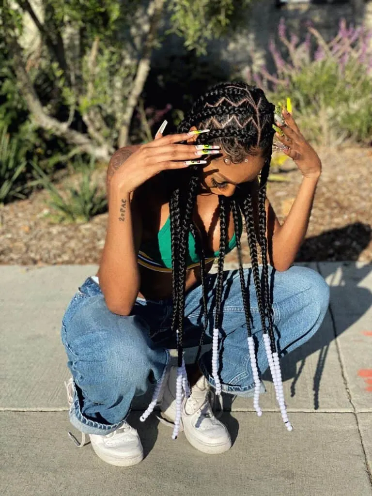 Long pop smoke braids with beads 