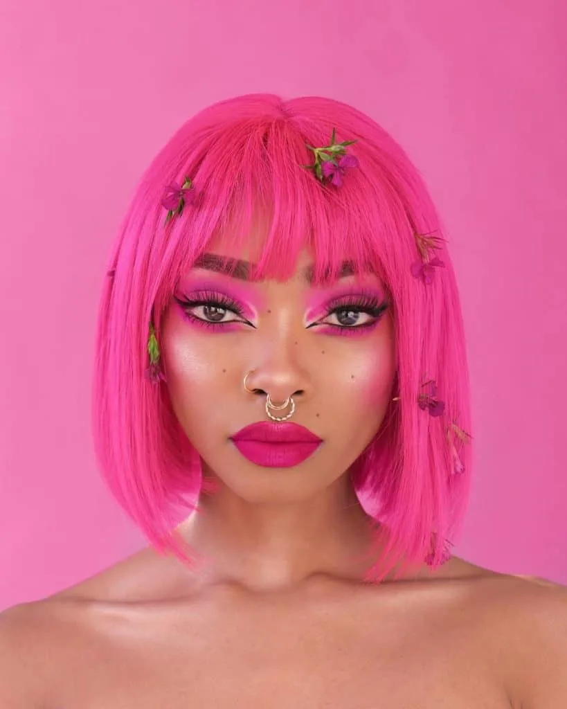 nyane lebajoa pink bob hair and makeup