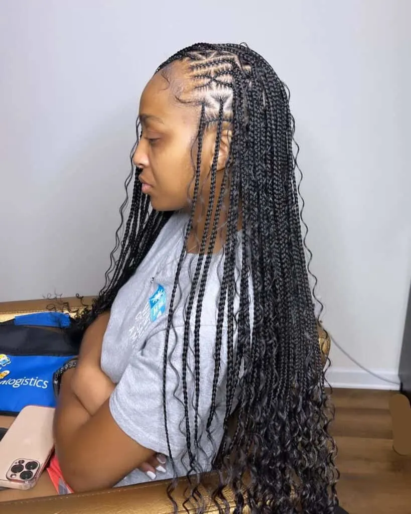 long bohemian flip over Fulani braids