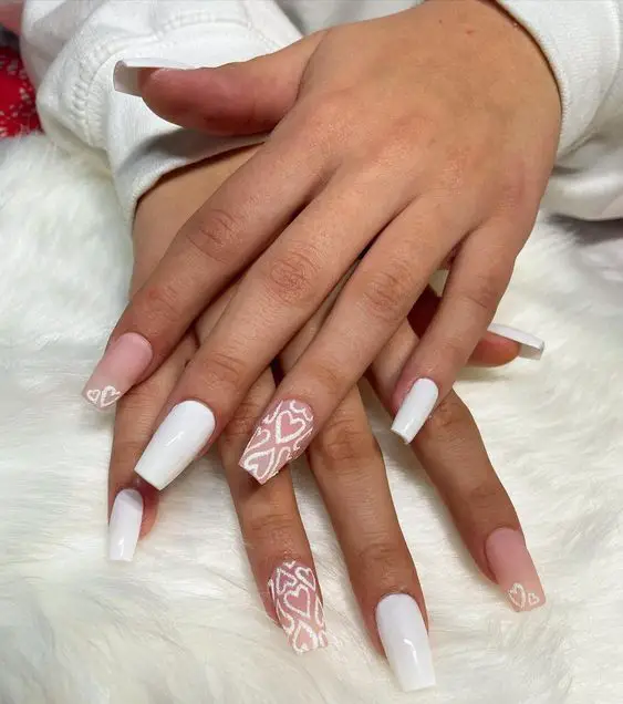 White valentine's nails