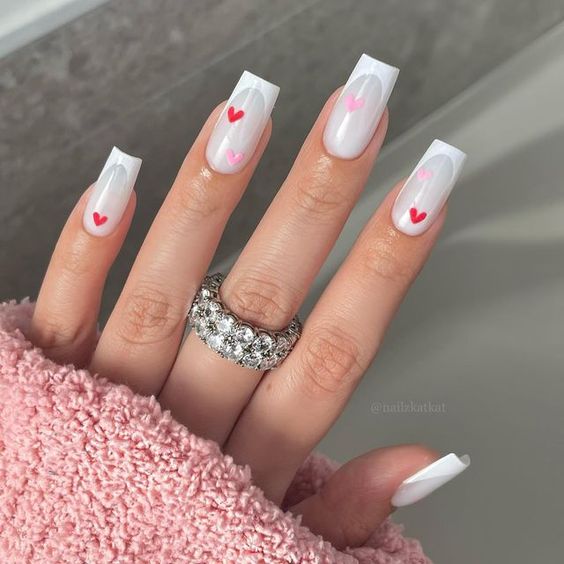 White valentine's nails