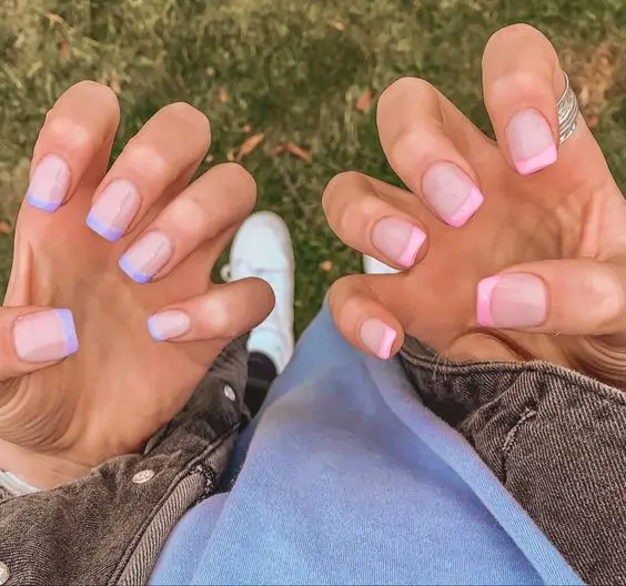 pink tip nails, pink french tip nails, pink nails