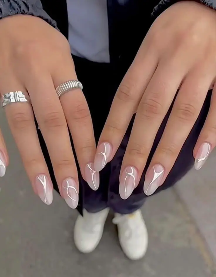 White valentine's nails