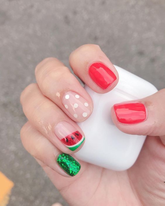 See these watermelon nails, watermelon nail art, and fruit nails 