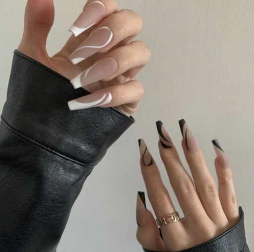 Abstract nail art to inspire your next manicure: Black, White, & Nude