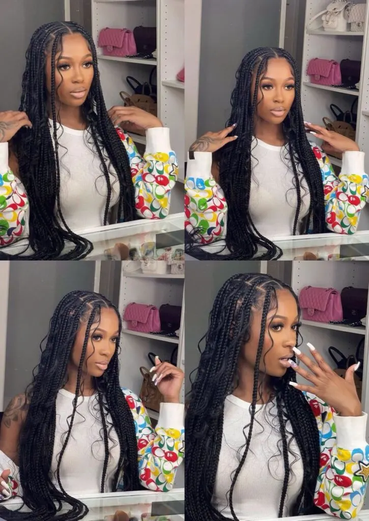 Bohemian knotless braids with human hair curls