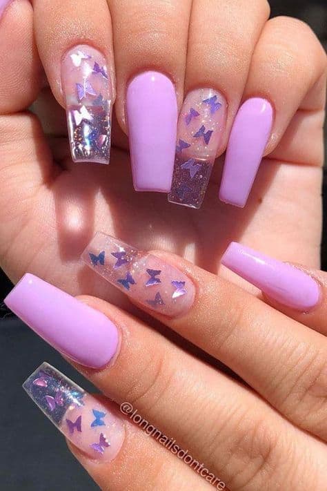 Trending beautiful purple nails for inspiration - Clear Butterfly Design