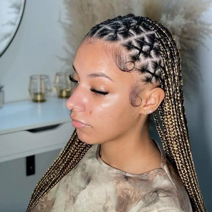 mixed colours criss cross knotless braids