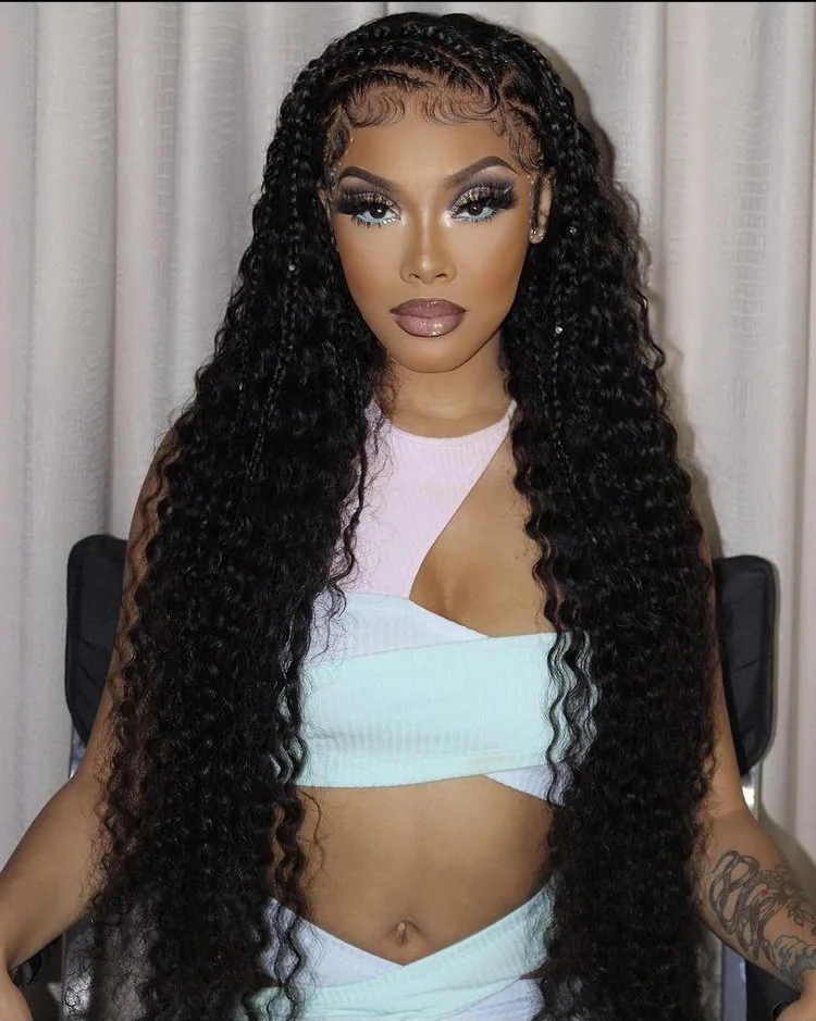 stitch feed in braids on a curly hair lace wig