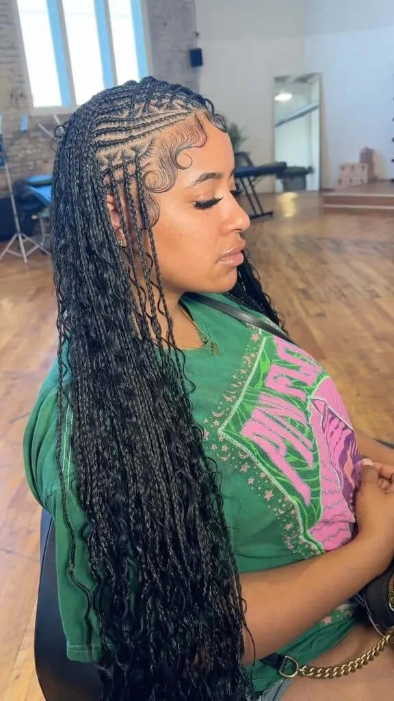 long boho flip over fulani braids