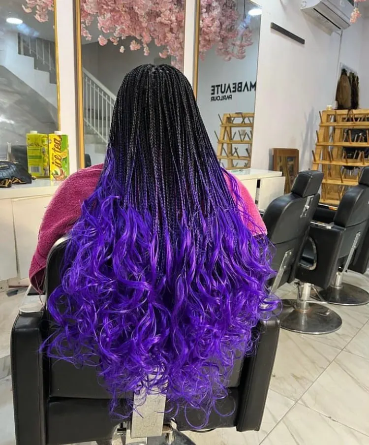 purple ombre French curl braids