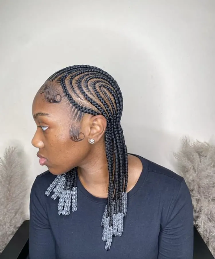 short Alicia keys braids with clear beads 