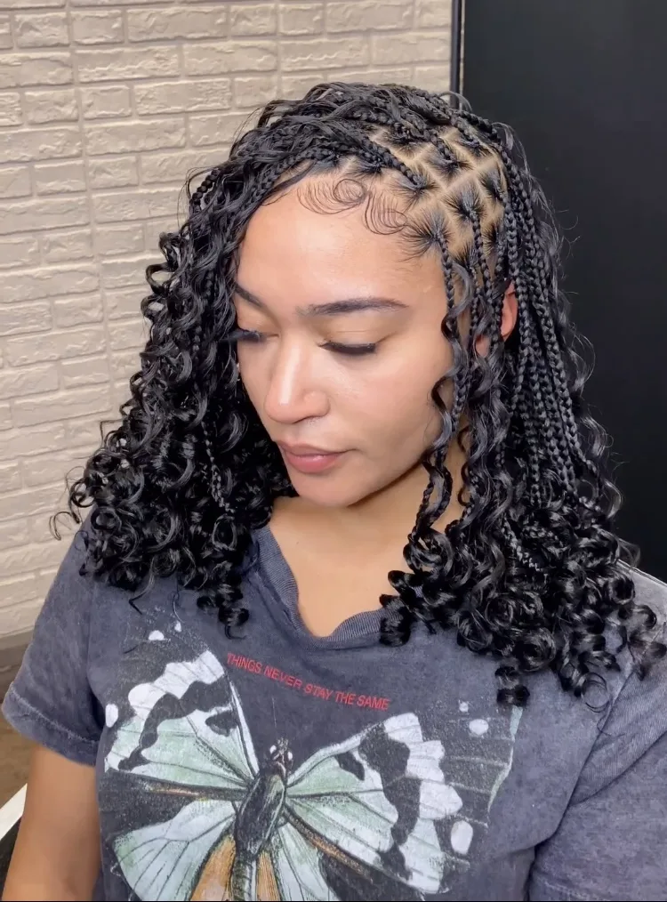 side part boho bob knotless braids