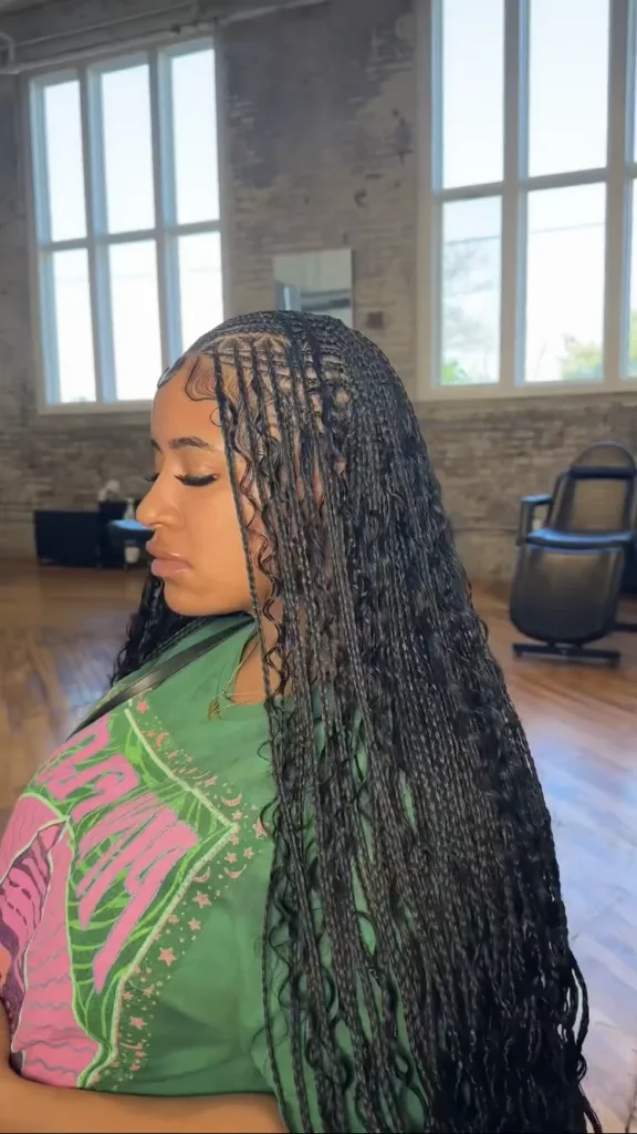 long boho flip over fulani braids