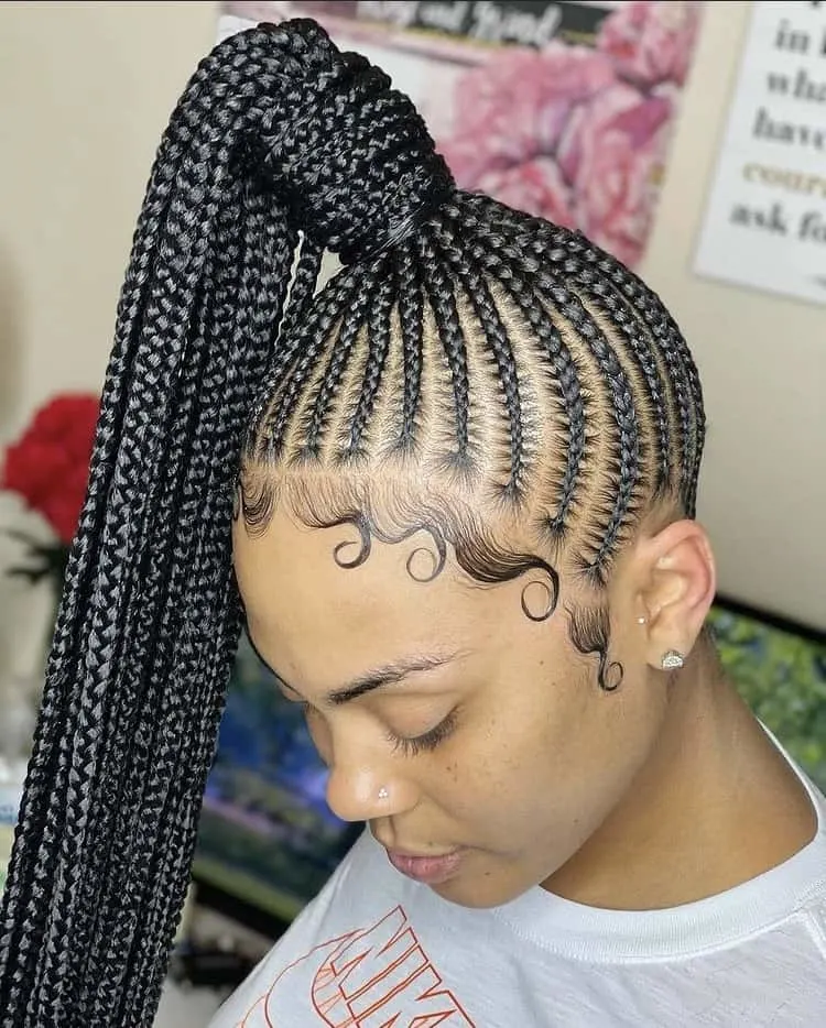 small stitch braids in a long ponytail