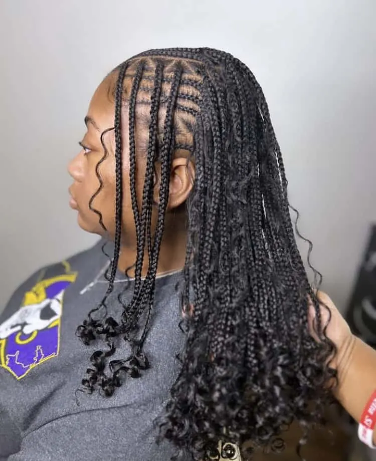 short boho flip over fulani braids with curly ends