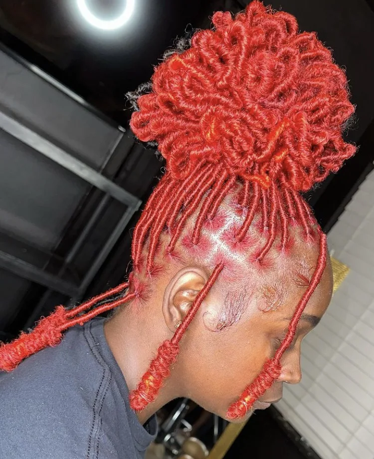 red petal bun soft locs