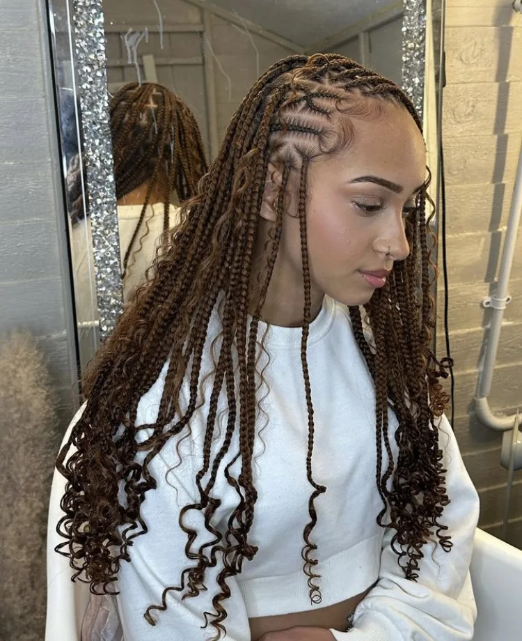 brown boho flip over fulani braids