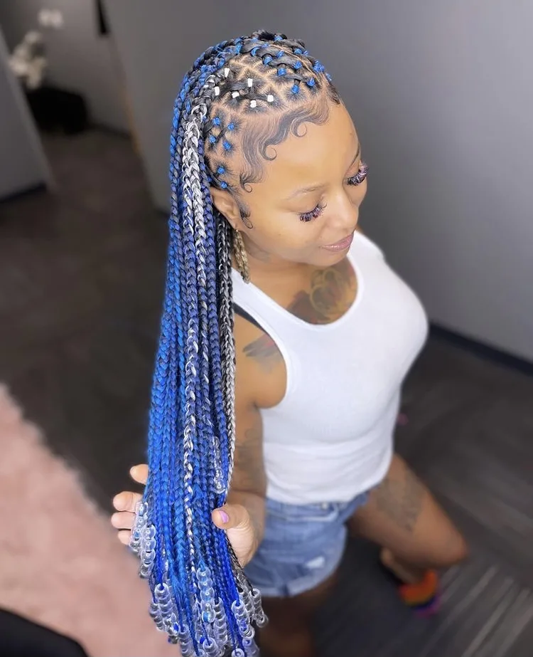 criss cross rubber band knotless braids with beads