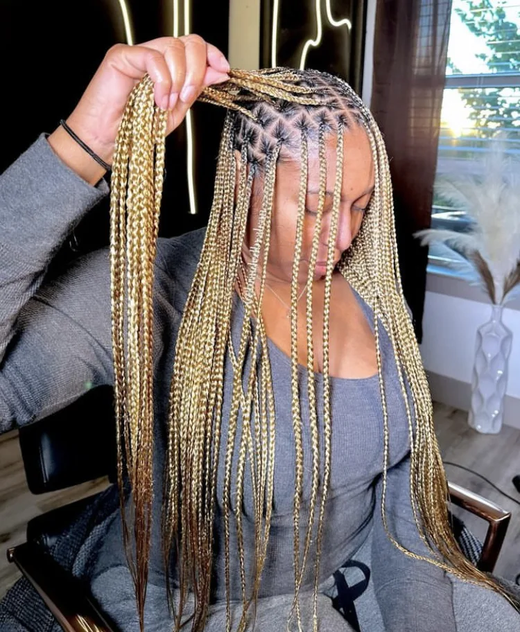 honey blonde mixed color knotless braids