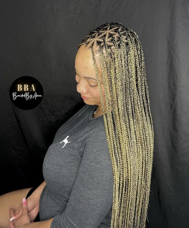 ash blonde mixed colour knotless braids 