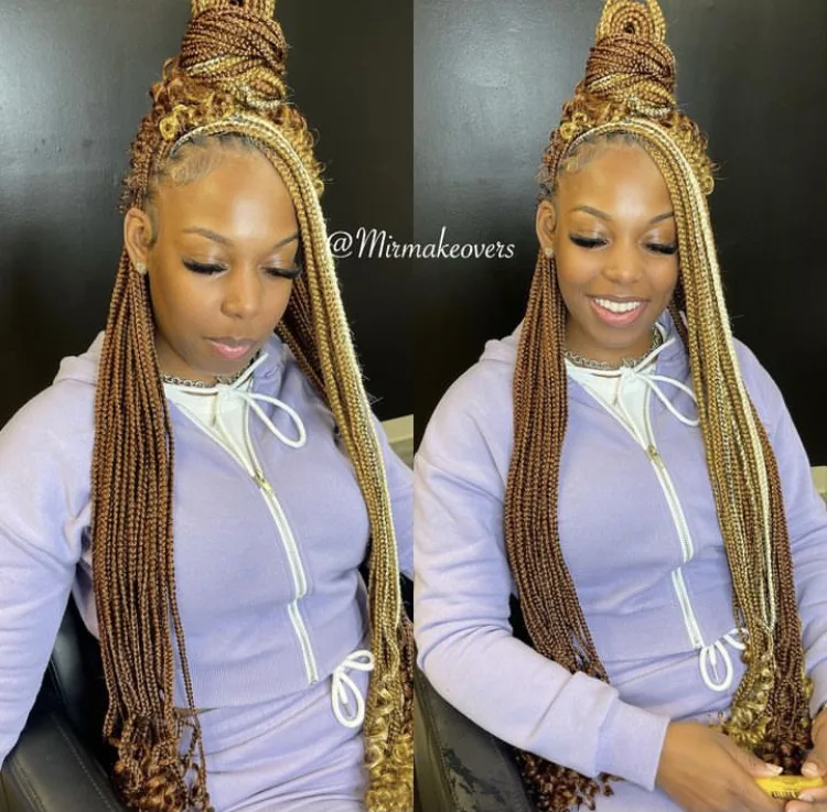 brown mixed color knotless braids 