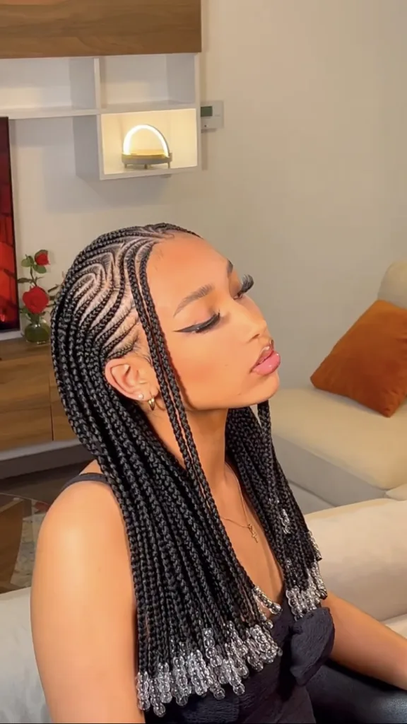 Fulani braids with clear beads 