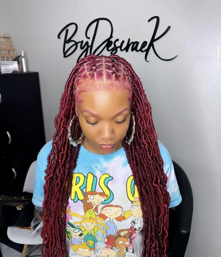 burgundy criss cross soft locs