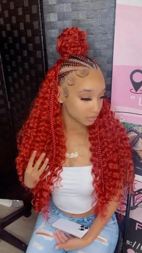 half red stitch feed in braids half quick weave