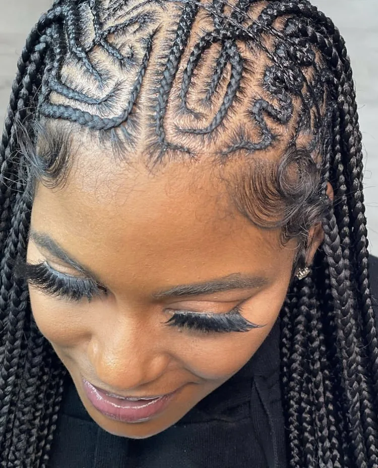 fulani feed in tribal braids with knotless braids at the back