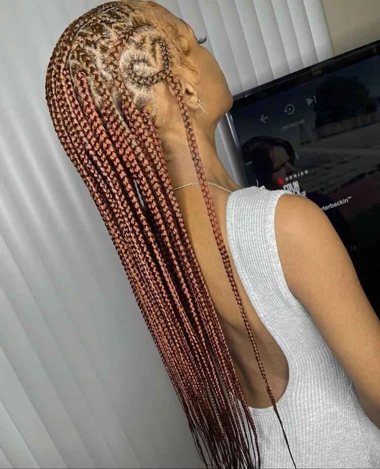 color 350 ginger tribal fulani braids with love heart design