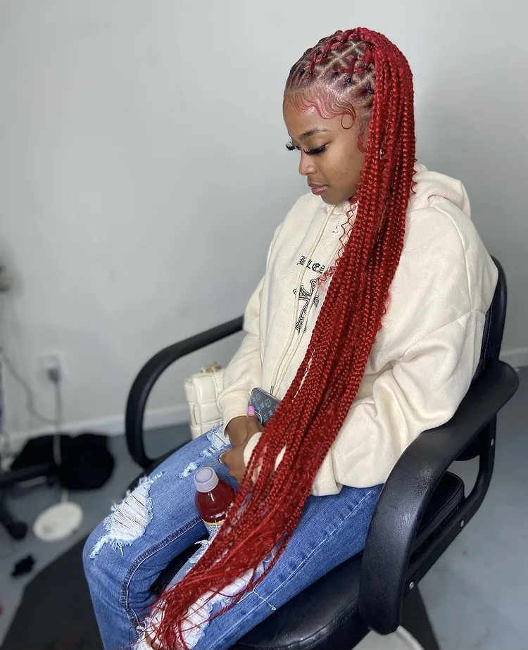 red criss cross knotless braids