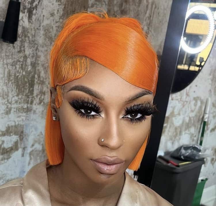 orange bob wig half up half down barbie ponytail with swoop