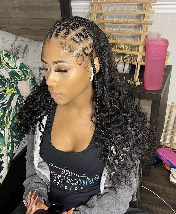 feed in stitch braids with curly hair