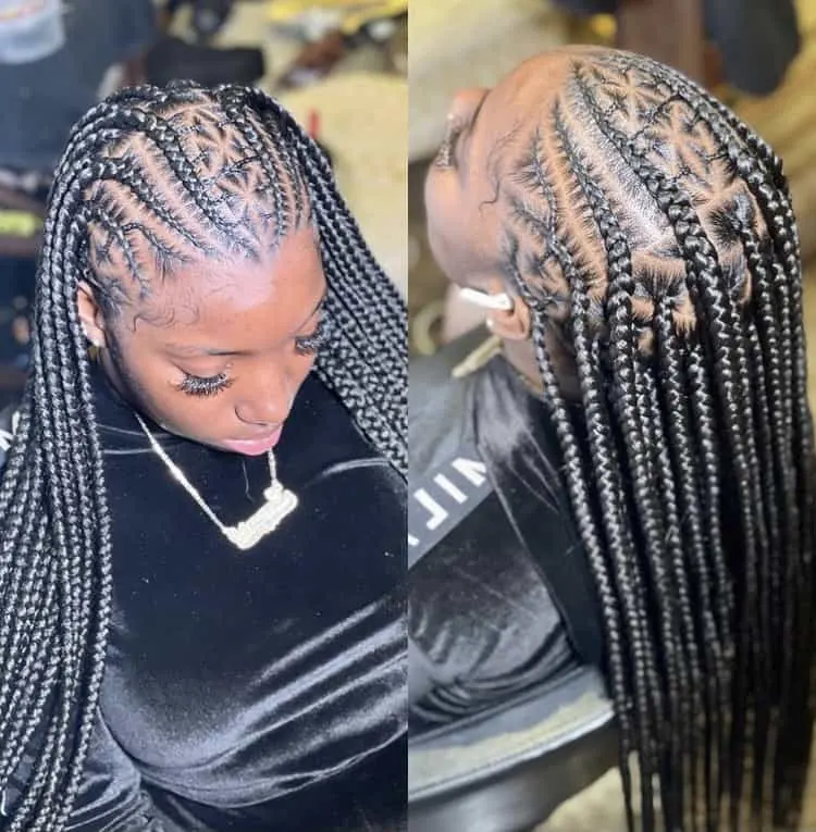 half fulani stitch feed in braids half knotless braids