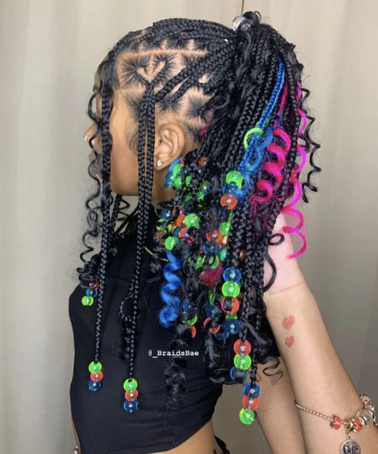 pink and blue peekaboo boho knotless braids with beads