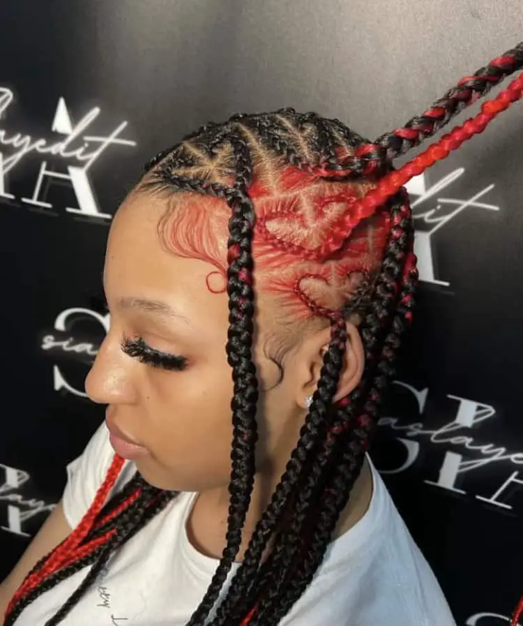 heart part red peekaboo knotless braids