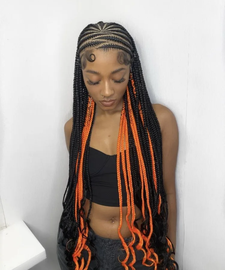 orange peekaboo Fulani tribal braids 