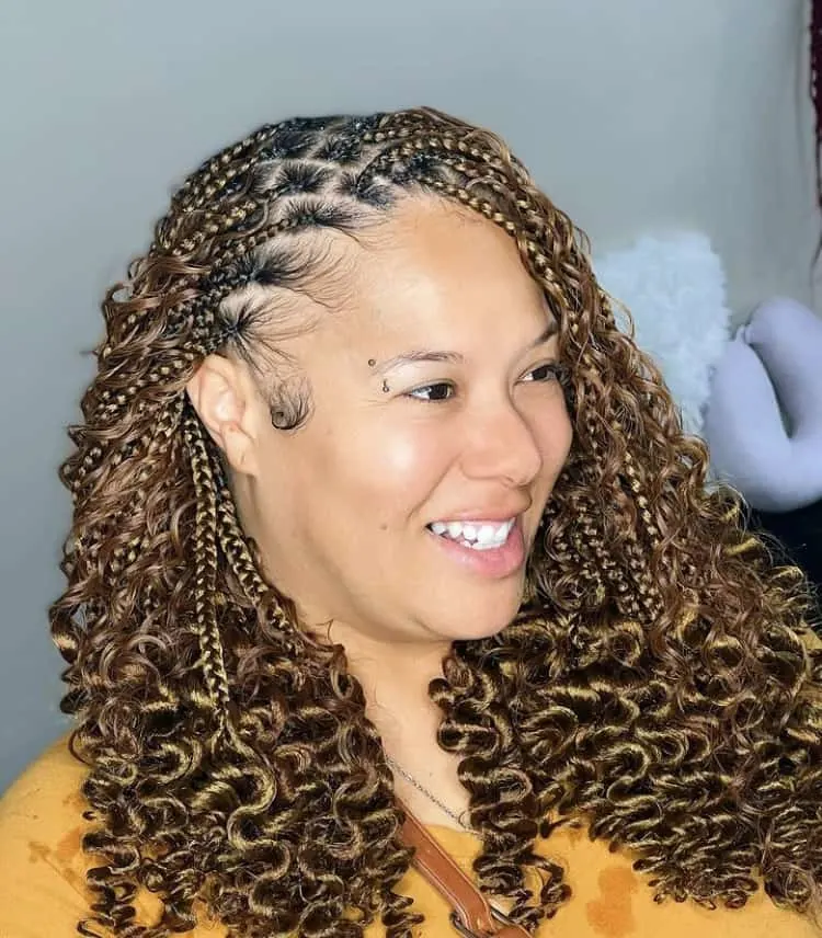 honey brown bob boho knotless braids with curly ends