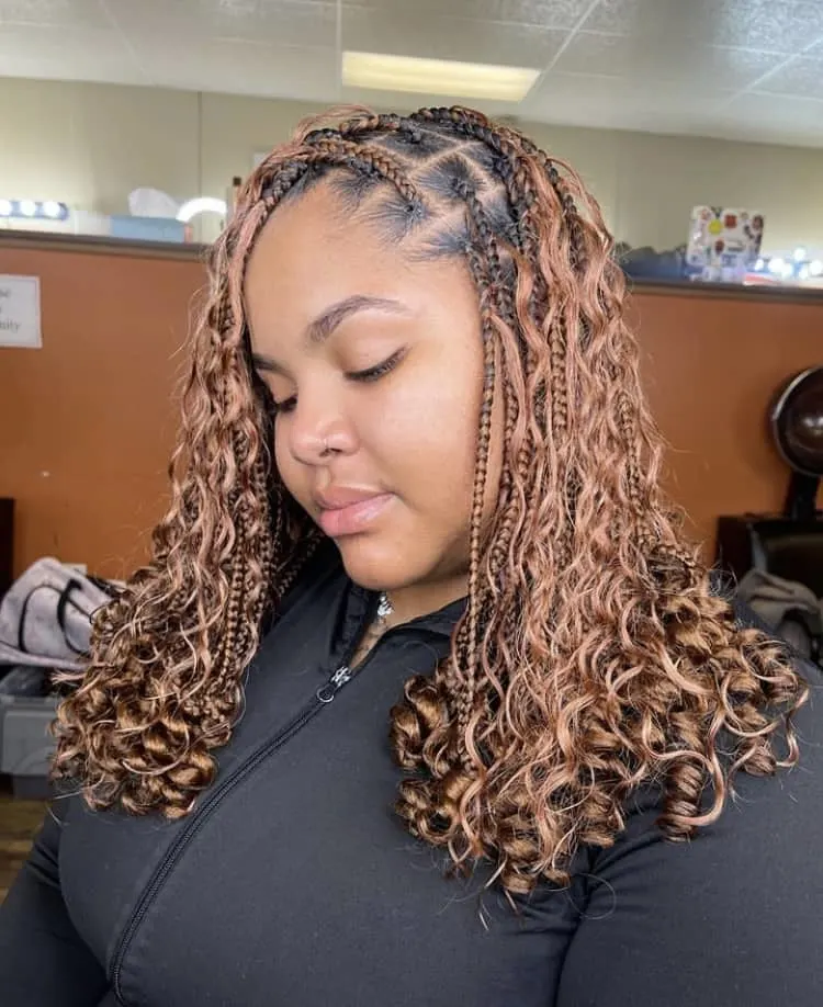 Caramel rown boho knotless braids