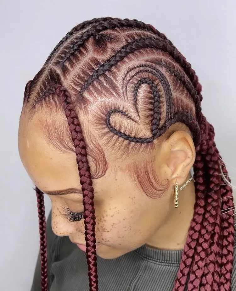 double heart braid cornrows with two braids at the front