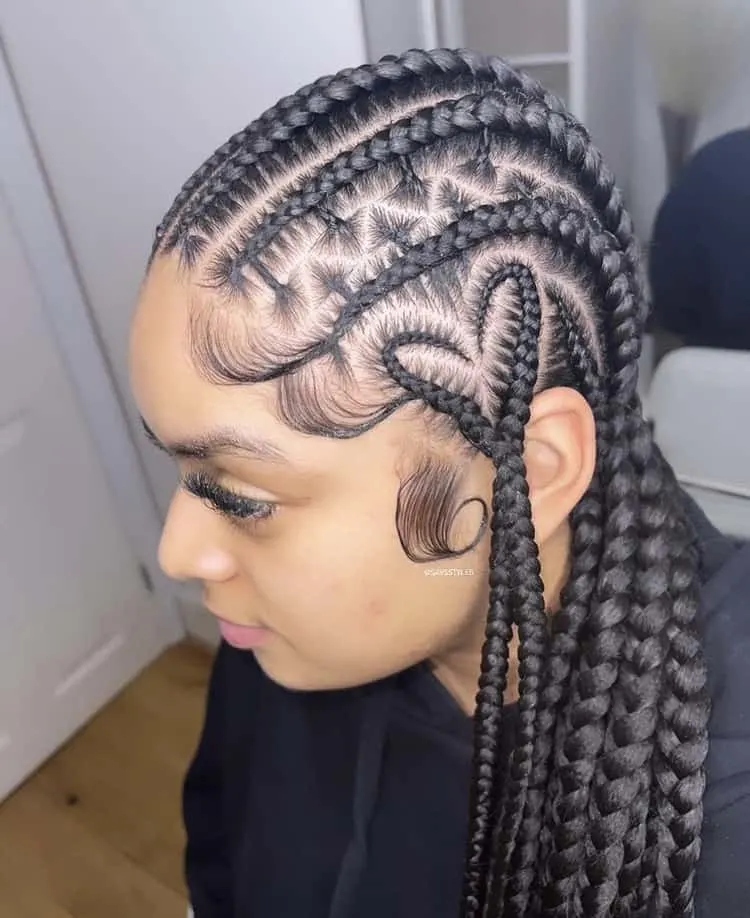 stitch cornrow braids with a heart shape