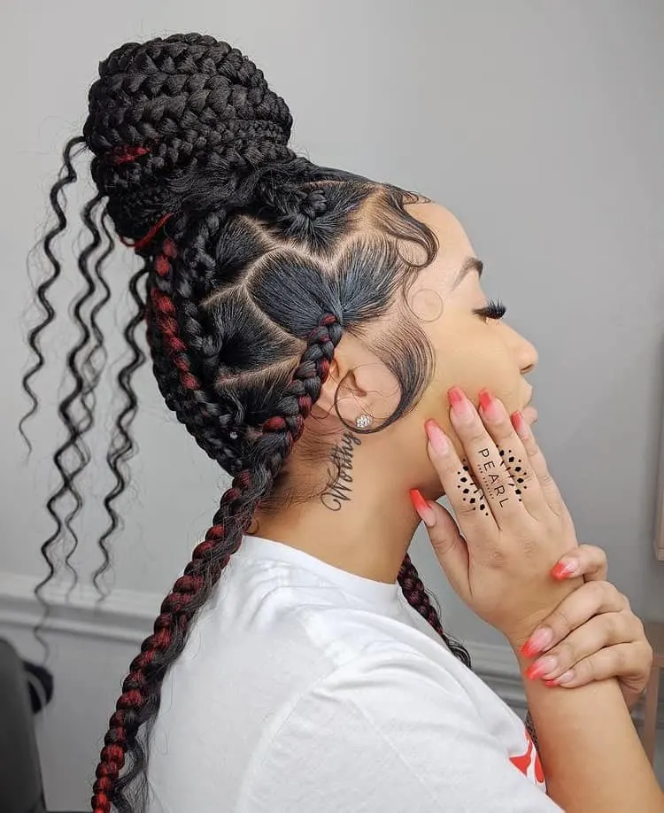 jumbo knotless braids with a heart shape design