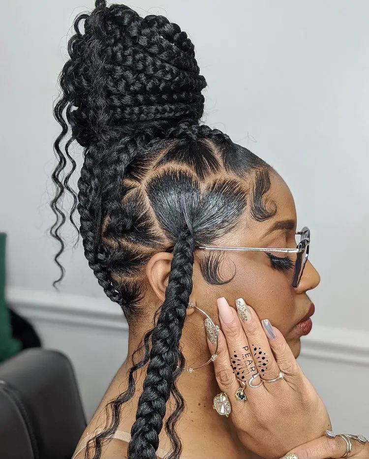 jumbo knotless braids with a heart shape design