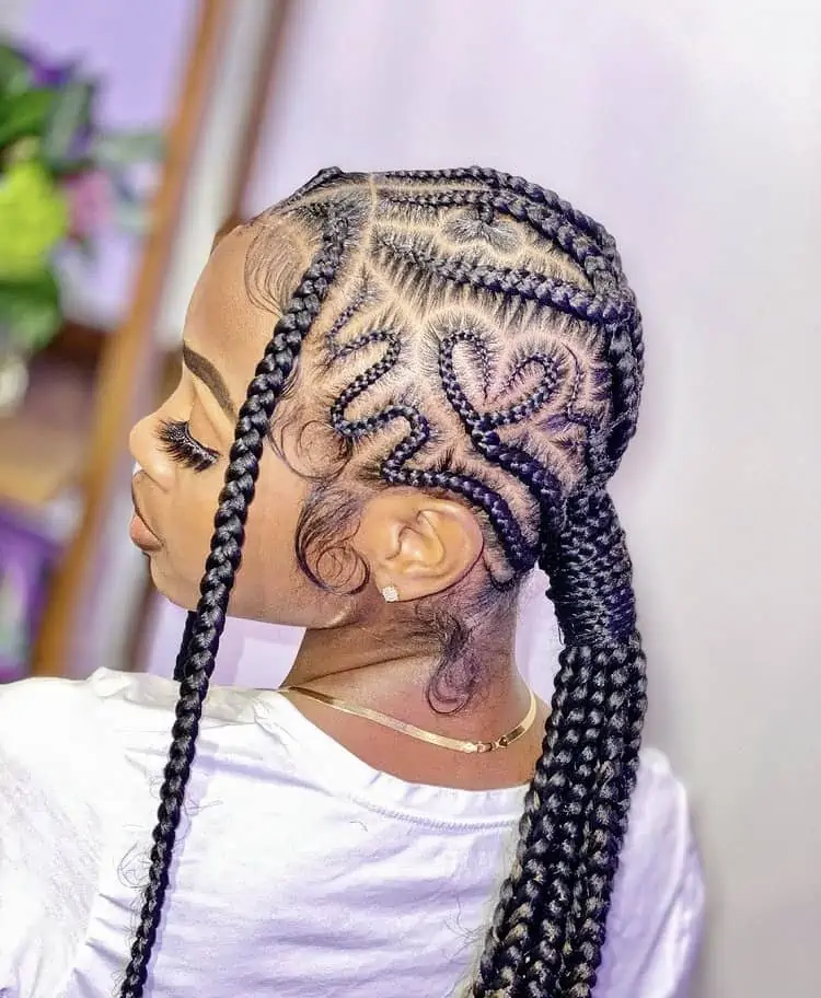 stitch cornrow braids with a heart design