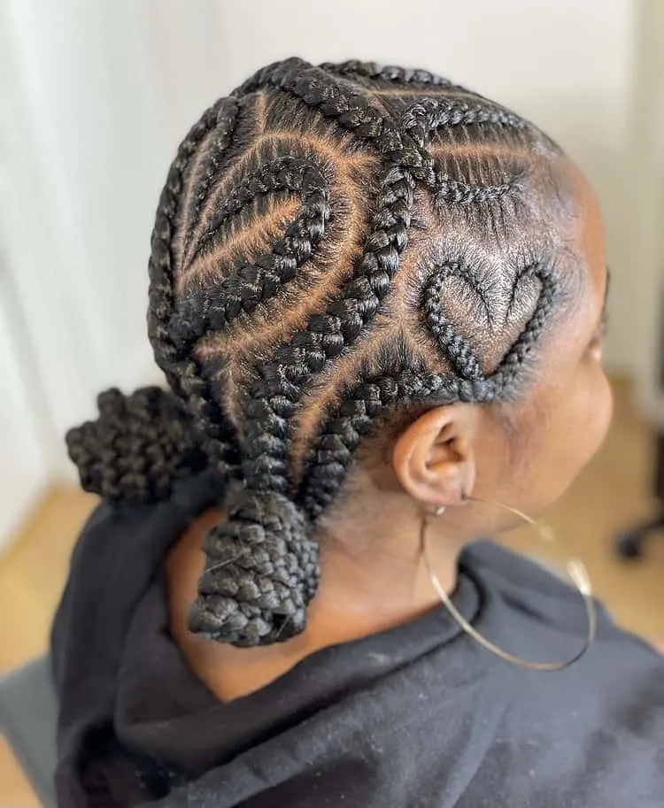 double heart cornrows in two buns